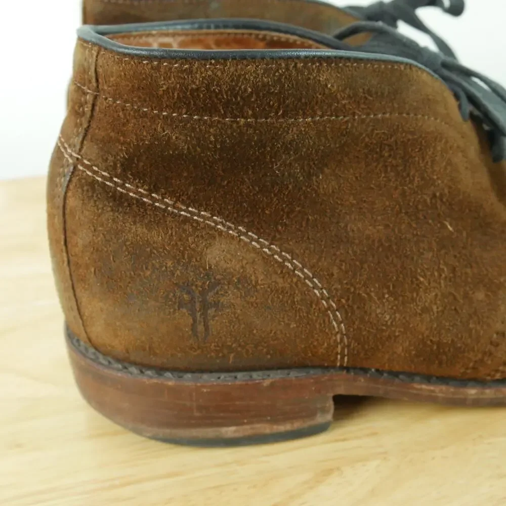 FRYE Men's Chukka Boots 9B Brown Suede USA Made Lace Up Shoes Desert‎ Patina